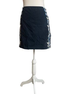 Lulus Rosabella Embroidered Floral Side Panel Mini Skirt Navy Blue